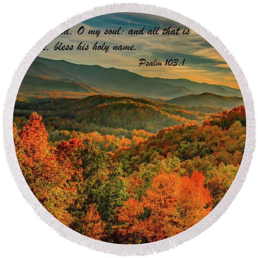 Tennessee Round Beach Towel featuring the photograph Fall Mountains Blessings by Marcy Wielfaert