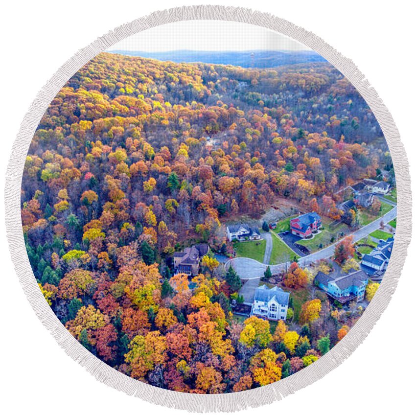 New York Round Beach Towel featuring the photograph Fall Trees by Anthony Giammarino