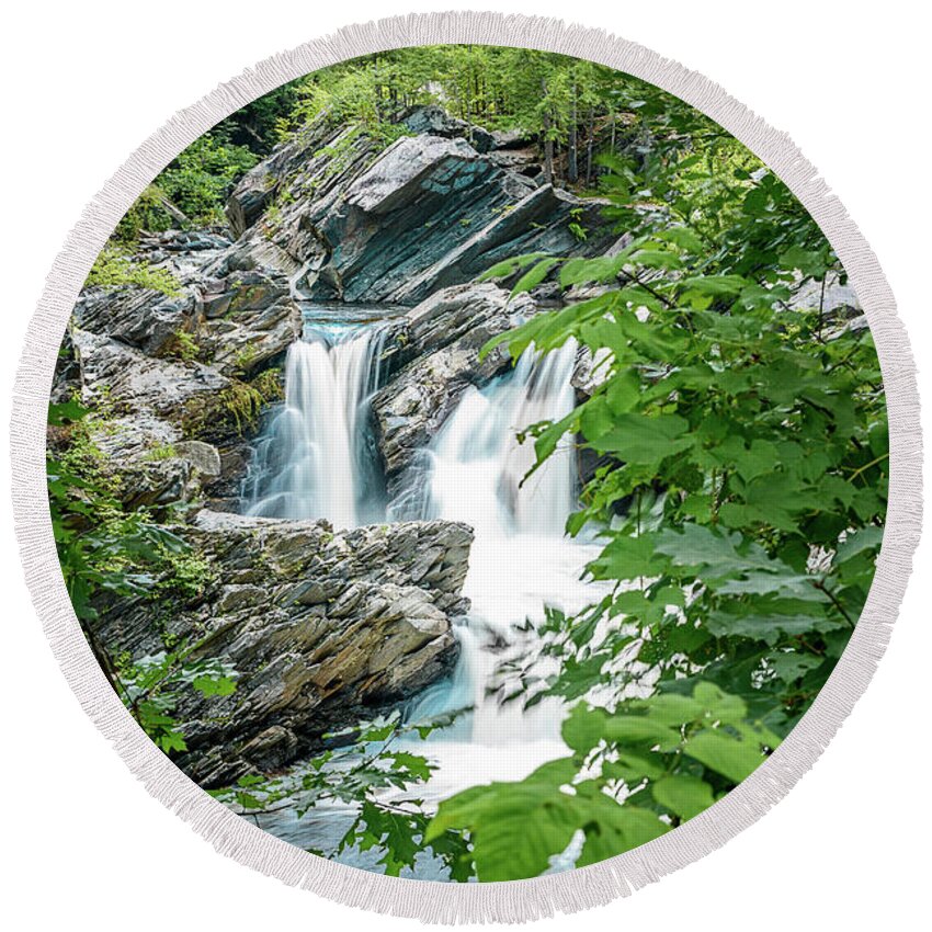 Waterfall Round Beach Towel featuring the photograph Falls in the Forest by Mike Whalen