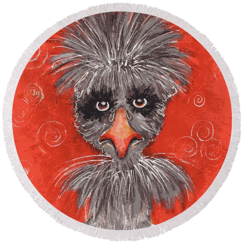 Chicken Round Beach Towel featuring the painting Fancy Feathers by Karren Case