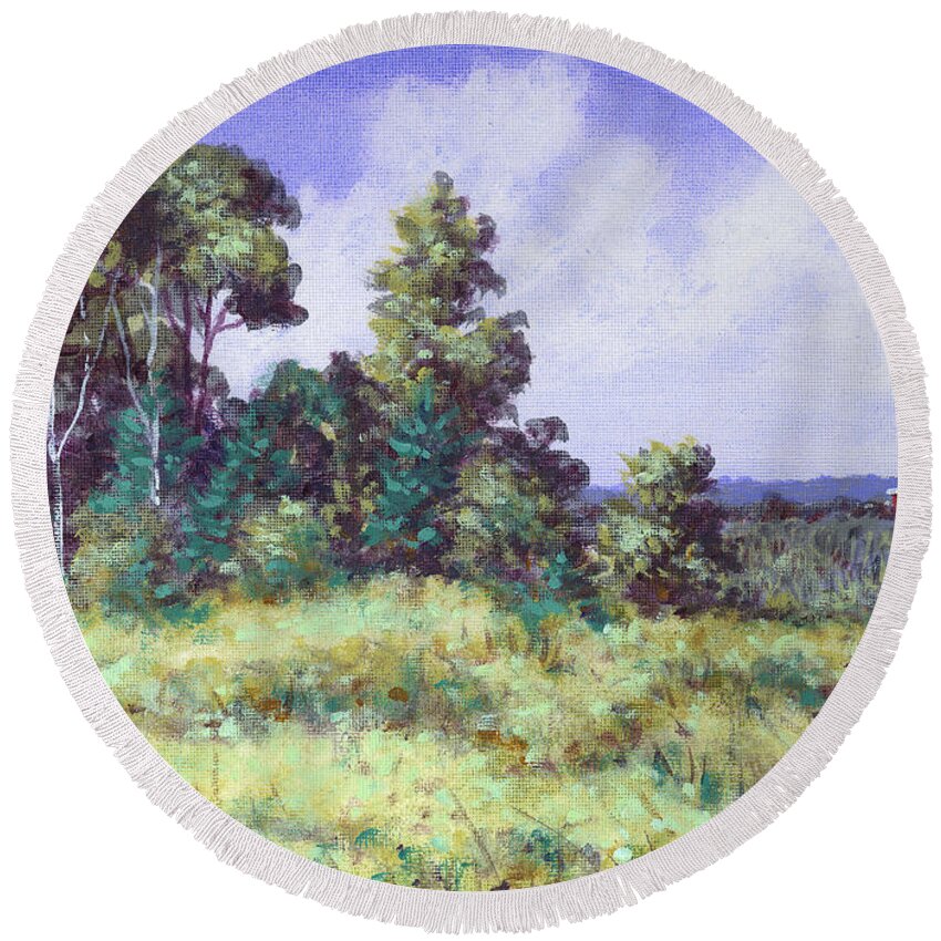 Trees Round Beach Towel featuring the painting Farm Country Sketch by Richard De Wolfe