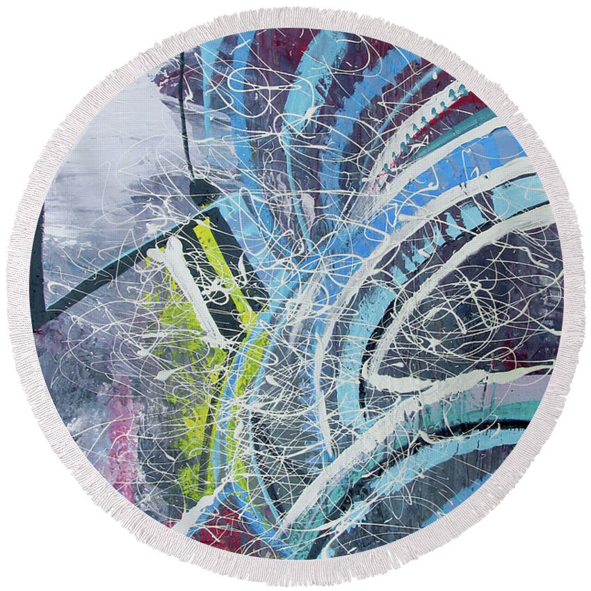  Round Beach Towel featuring the painting Feathers of The Curve by John Gholson