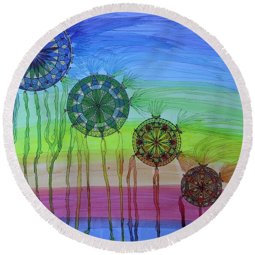 Dreams Round Beach Towel featuring the painting Filtering Dreams by Anita Hillsley