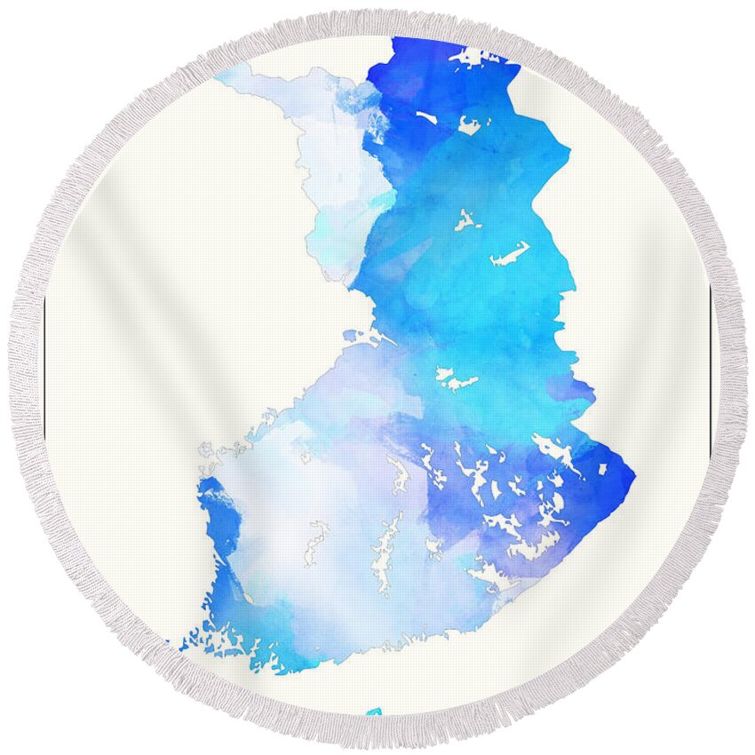 Art & Collectibles Round Beach Towel featuring the drawing Finland Map Style 3 by Greg Edwards