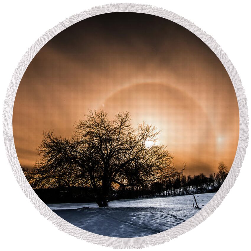 Cold Round Beach Towel featuring the photograph Fire and Ice by Tim Kirchoff
