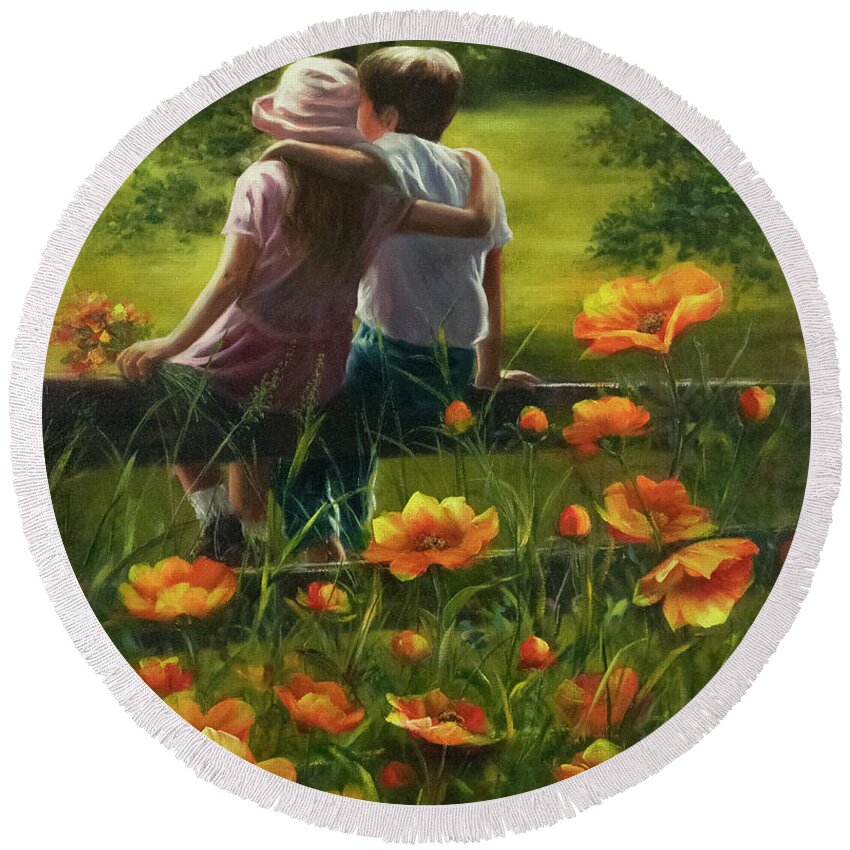 Children Round Beach Towel featuring the painting First Love by Lynne Pittard