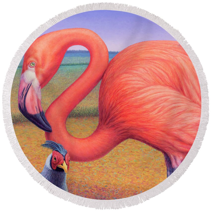 Flamingo Round Beach Towel featuring the painting Fish Out of Water by James W Johnson