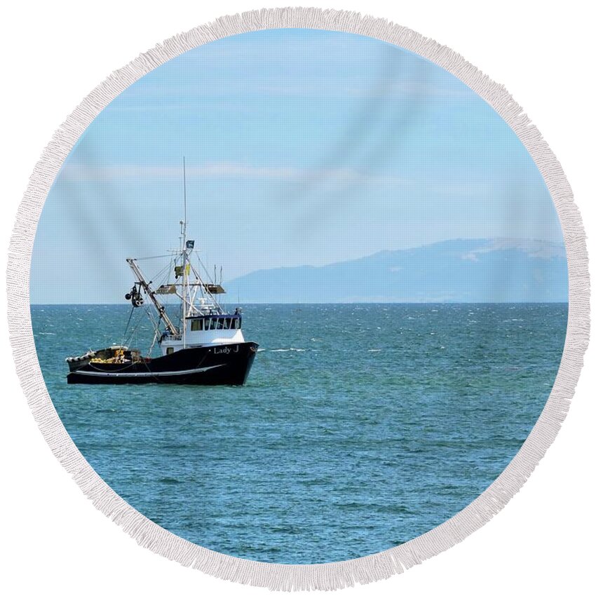 Fishing Boat Round Beach Towel featuring the photograph Fishing Boat by Connor Beekman
