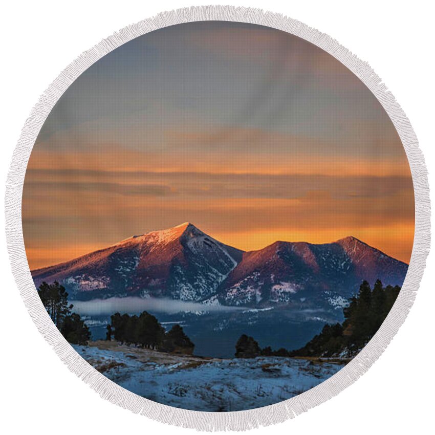 Arizona Round Beach Towel featuring the photograph Flagstaff Sunset by Will Wagner