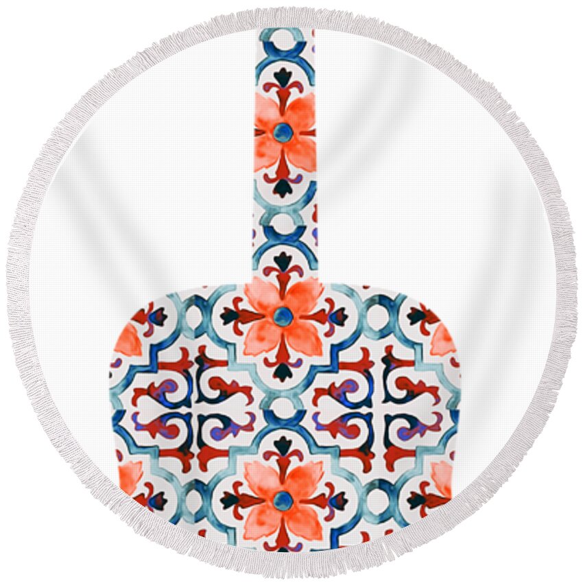 Guitar Silhouette Round Beach Towel featuring the painting Flamenco Guitar - 06 by AM FineArtPrints