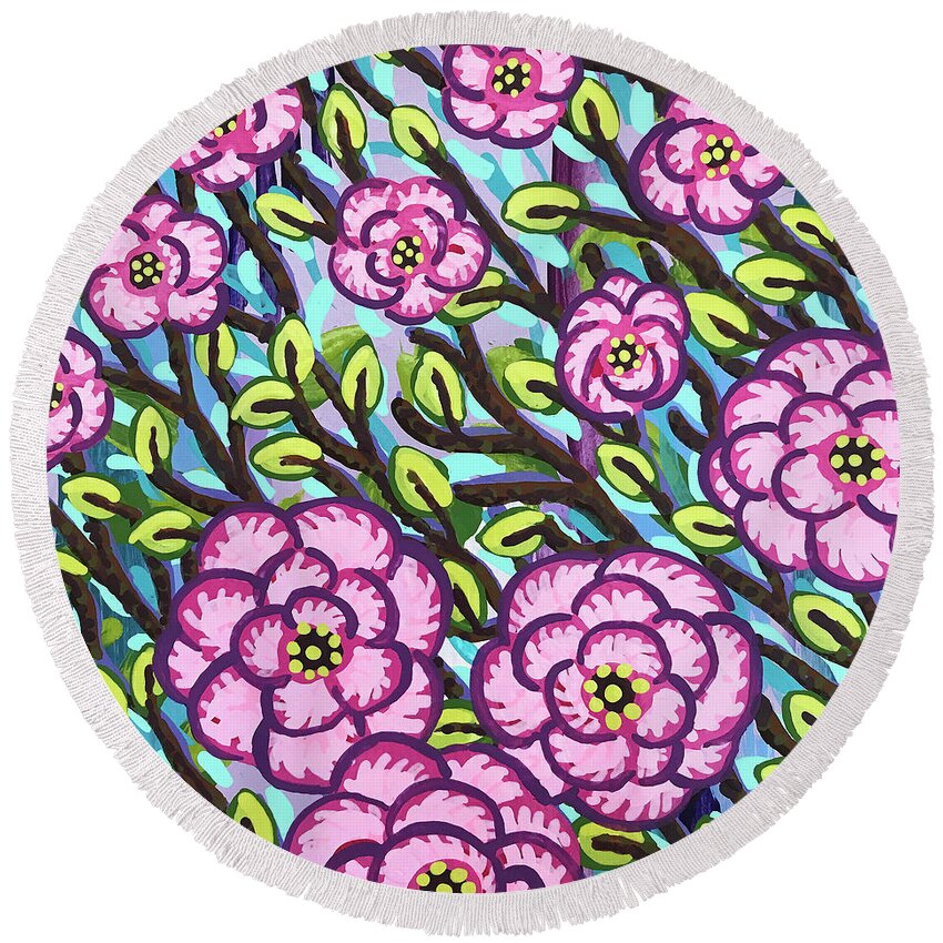 Floral Round Beach Towel featuring the painting Floral Whimsy 3 by Amy E Fraser