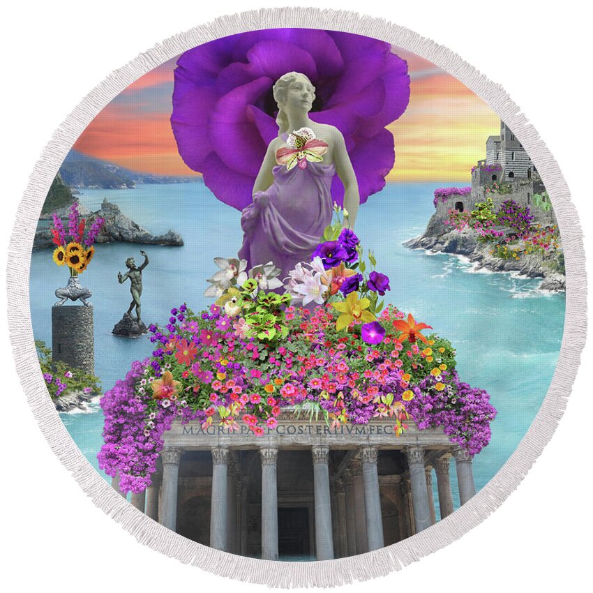 Flowers Round Beach Towel featuring the digital art Flora's Holiday by Lucy Arnold