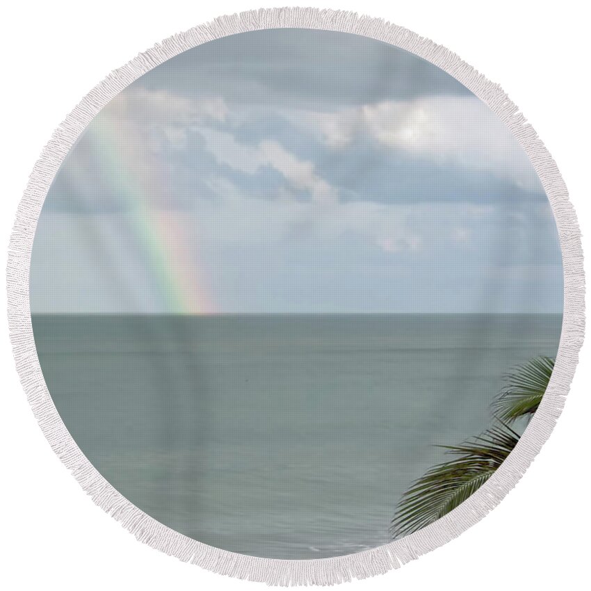 Rainbow Round Beach Towel featuring the photograph Florida - Beach - Rainbow by D Hackett