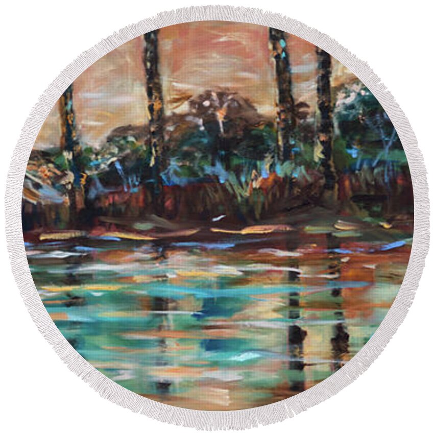 Ocean Round Beach Towel featuring the painting Florida Eclipse Right by Linda Olsen
