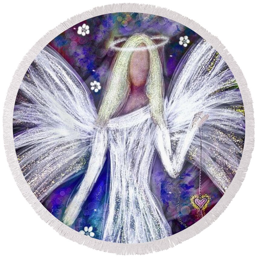 Flower Angel Round Beach Towel featuring the digital art Flower Angel by Laurie's Intuitive