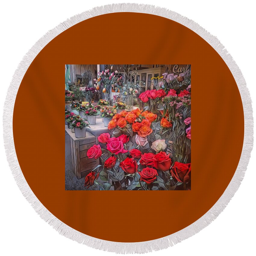 Roses Round Beach Towel featuring the photograph Flower Market by Richard Cummings