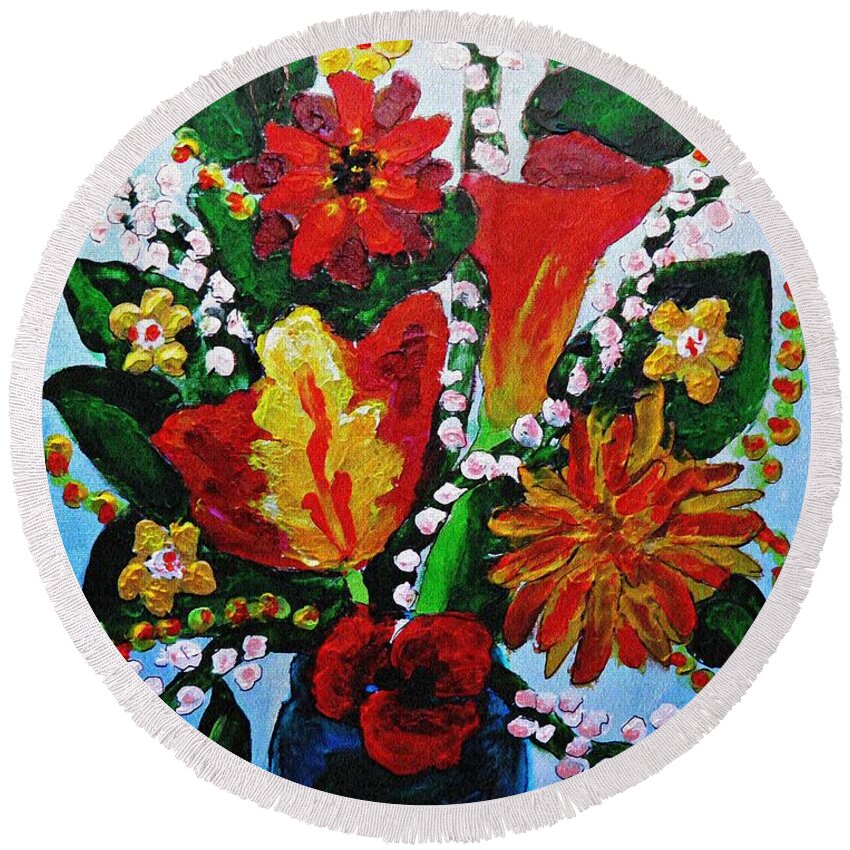 Flowers Round Beach Towel featuring the painting Flowers for Victoria by Sarah Loft