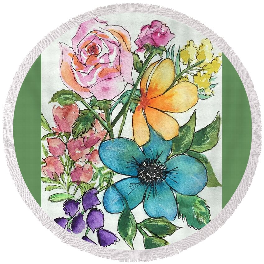 Lilies Round Beach Towel featuring the painting Flowers for You by Cheryl Wallace