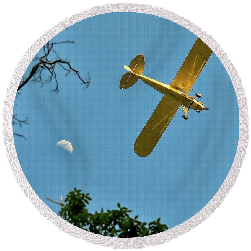 Airplane Round Beach Towel featuring the photograph Fly Me to the Moon by Michael Frank