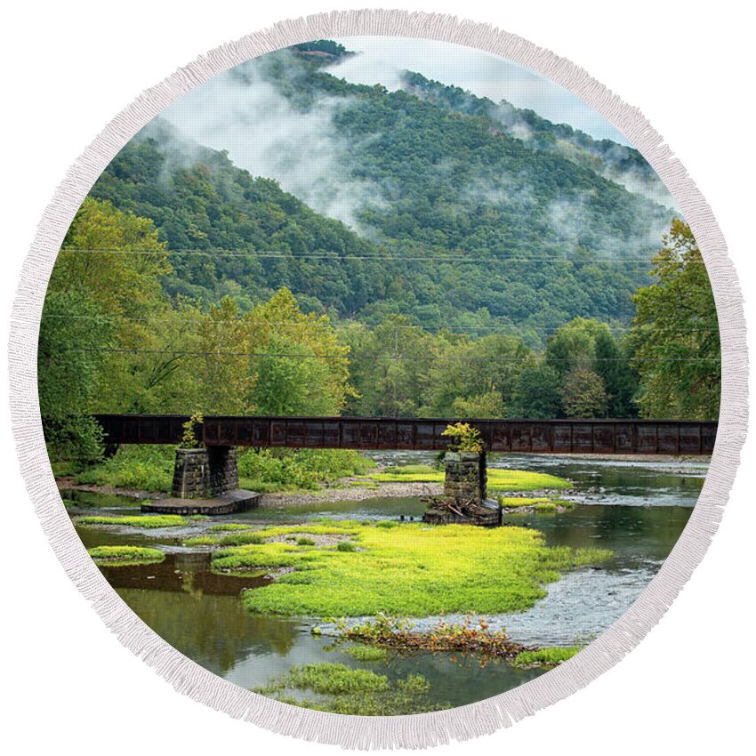 Creek Round Beach Towel featuring the photograph Fog above the Creek by Rose Guinther