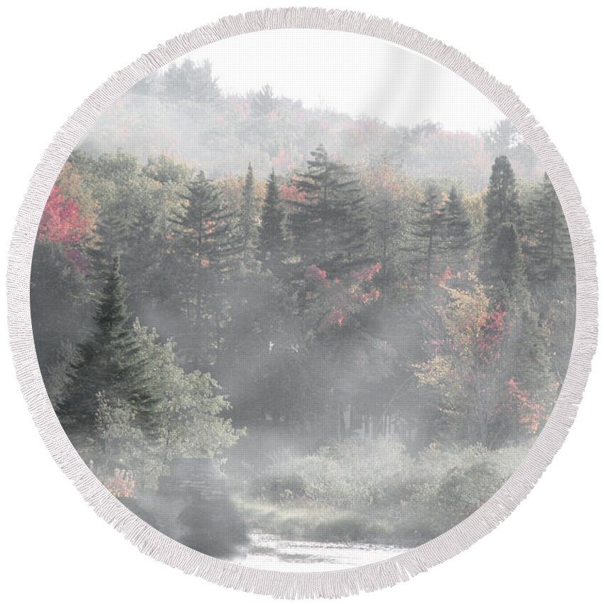 Nature Round Beach Towel featuring the photograph Foggy by Mariarosa Rockefeller