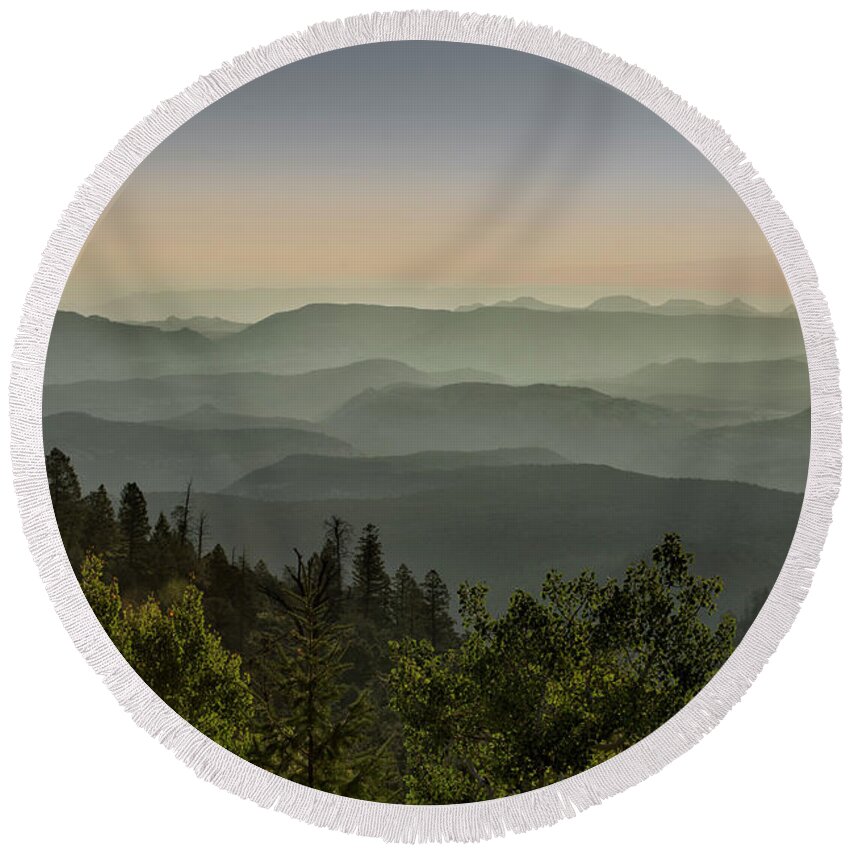 Landscape Round Beach Towel featuring the photograph Foggy Morning Over Waterpocket Fold by Sandra Bronstein