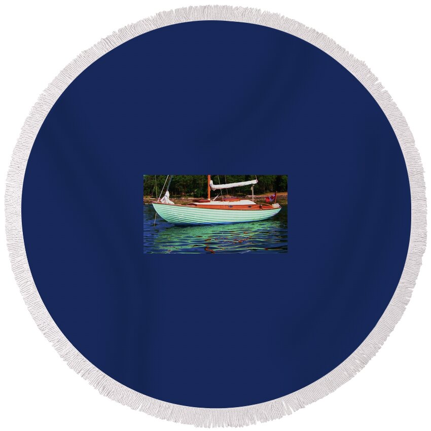 Sailboat Round Beach Towel featuring the photograph Folk Boat by Fred Bailey