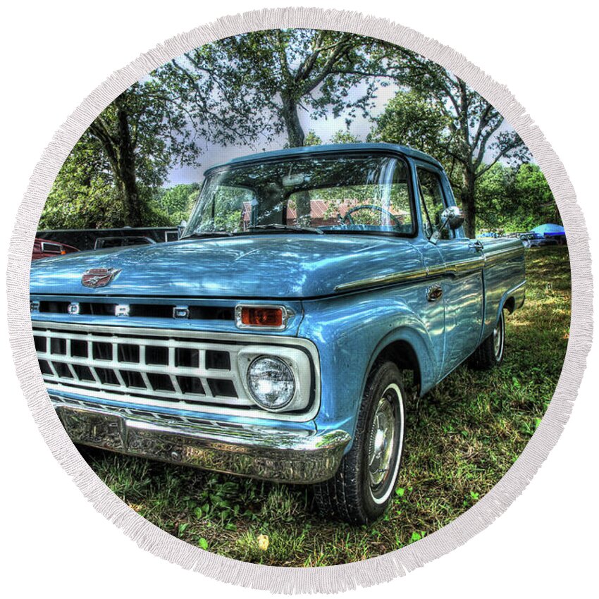 Truck Round Beach Towel featuring the photograph Ford 100 by Mike Eingle