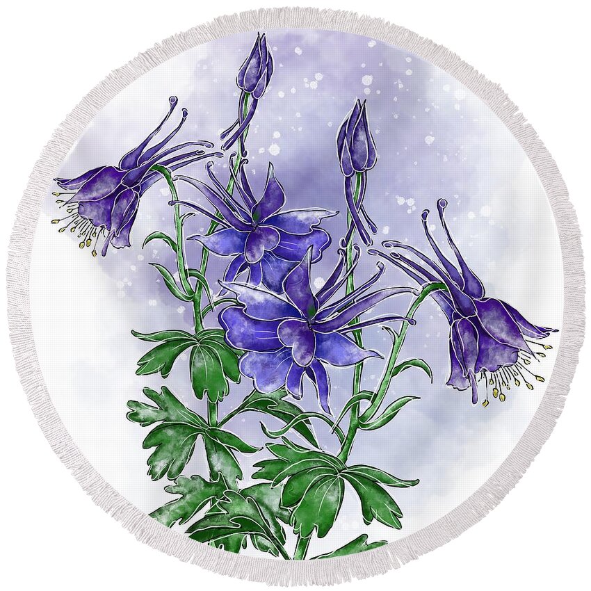 Forest Columbine Round Beach Towel featuring the painting Forest Columbine by Patricia Piotrak
