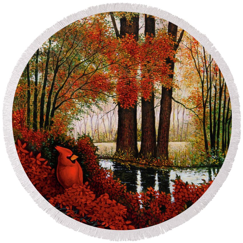 Forest Round Beach Towel featuring the painting Forest Stream 3 by Michael Frank