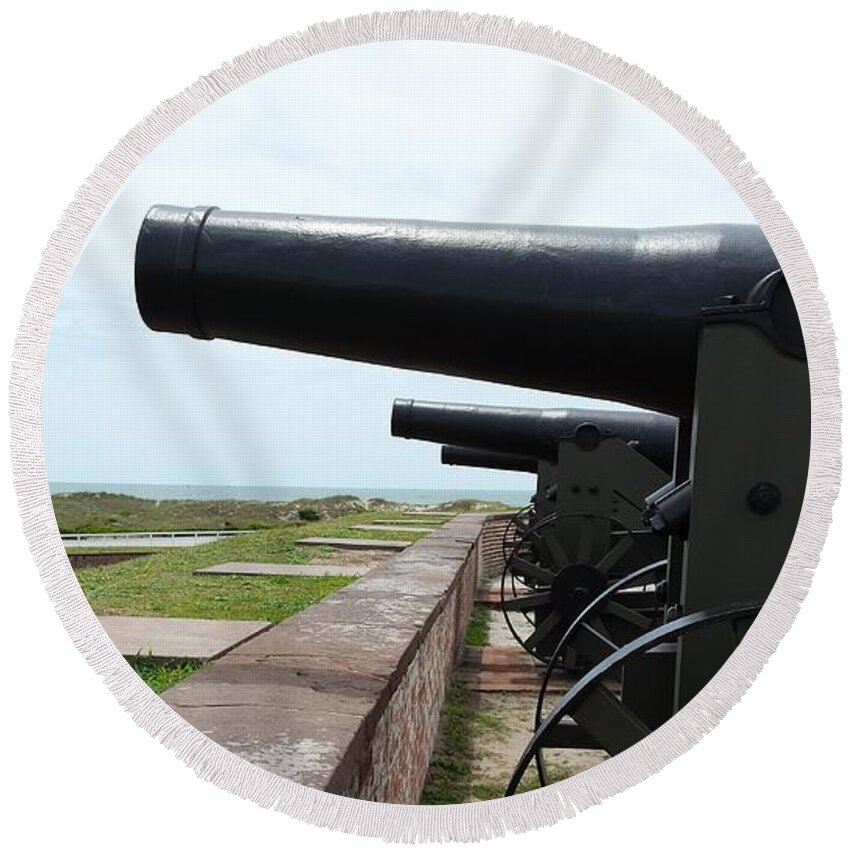 Cannons Round Beach Towel featuring the photograph Fort Macon Cannons 4 by Paddy Shaffer