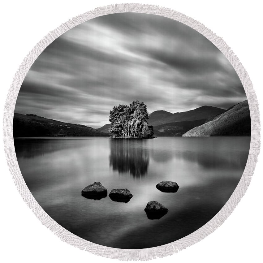 Loch Tay Round Beach Towel featuring the photograph Four Rocks by Dave Bowman