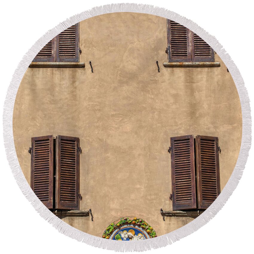 Florence Round Beach Towel featuring the photograph Four Windows of Florence by David Letts