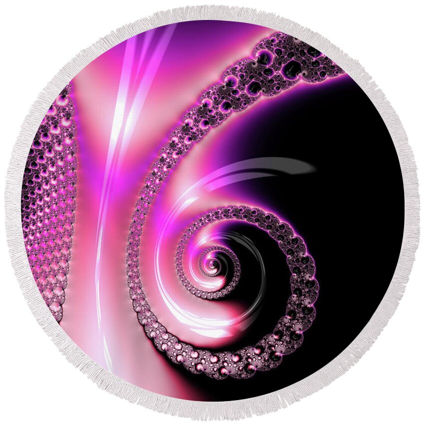 Spiral Round Beach Towel featuring the photograph Fractal Spiral pink purple and black by Matthias Hauser