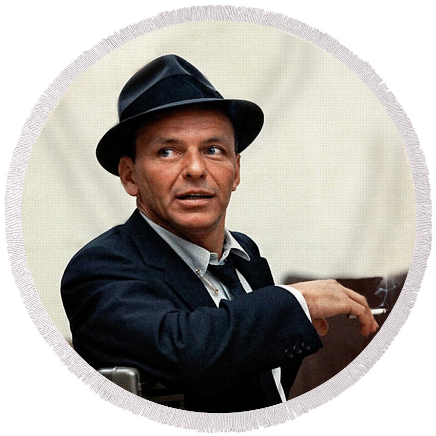 Sinatra Round Beach Towel featuring the photograph Frank Sinatra at Capitol Records, 1953 by Doc Braham