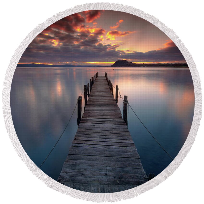 Pier Round Beach Towel featuring the photograph Freedom Pier by Marco Crupi by Marco Crupi