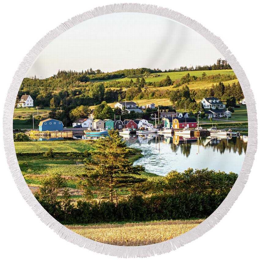 Pei Round Beach Towel featuring the photograph French River Harbor by Douglas Wielfaert