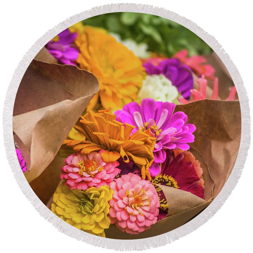 Flower Round Beach Towel featuring the photograph Fresh Flowers by Christy Schneller