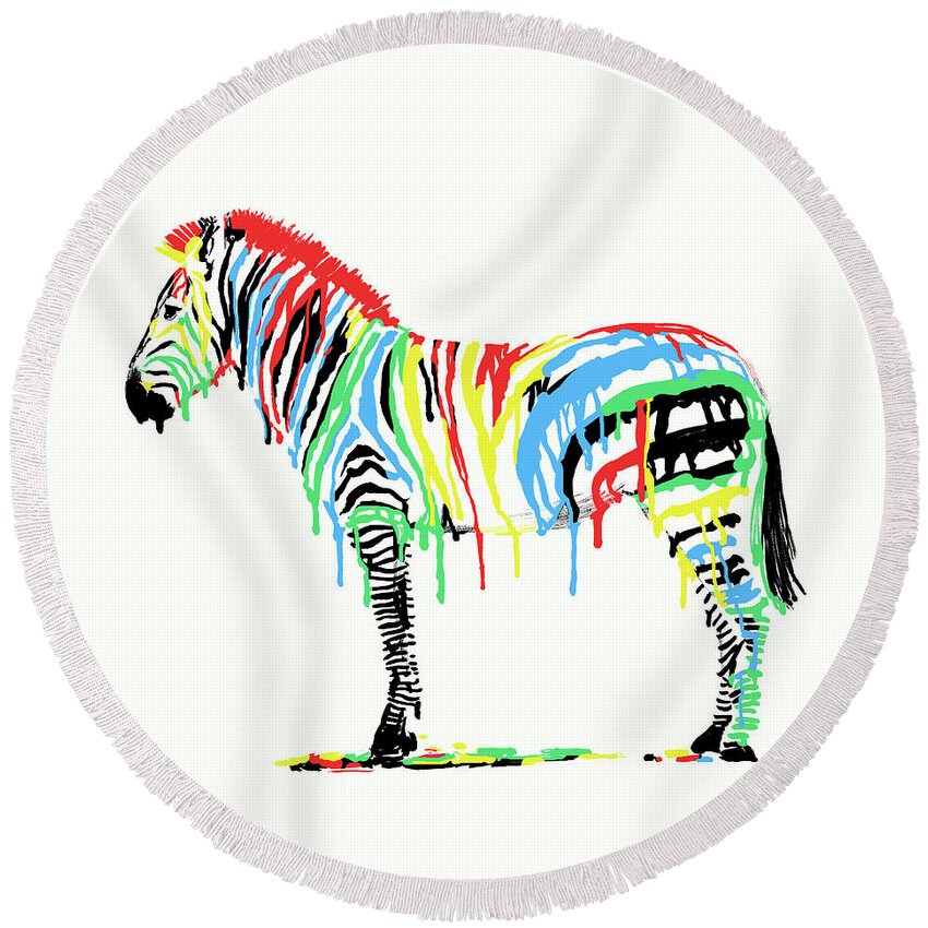 Zebra Round Beach Towel featuring the drawing Fresh Paint by Eric Fan