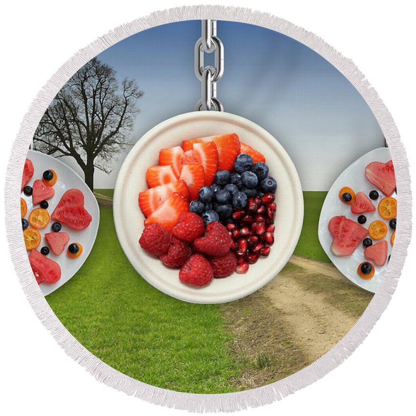 Fruit Round Beach Towel featuring the mixed media Fruit Salad by Marvin Blaine