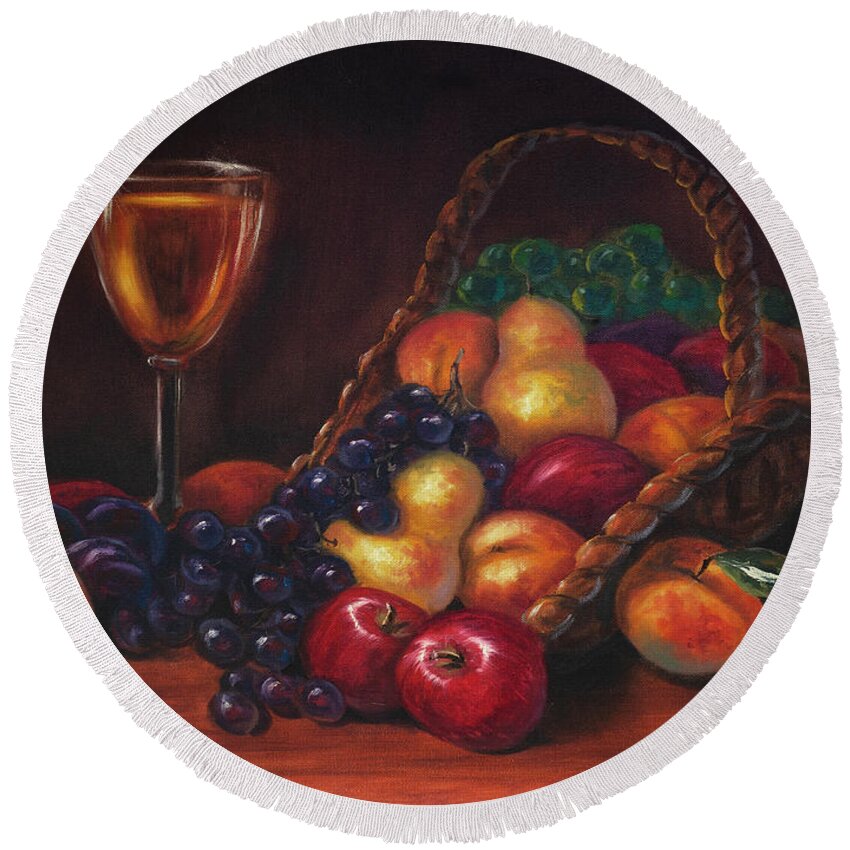 Still Life Round Beach Towel featuring the painting Fruits of the Wine by Lynne Pittard