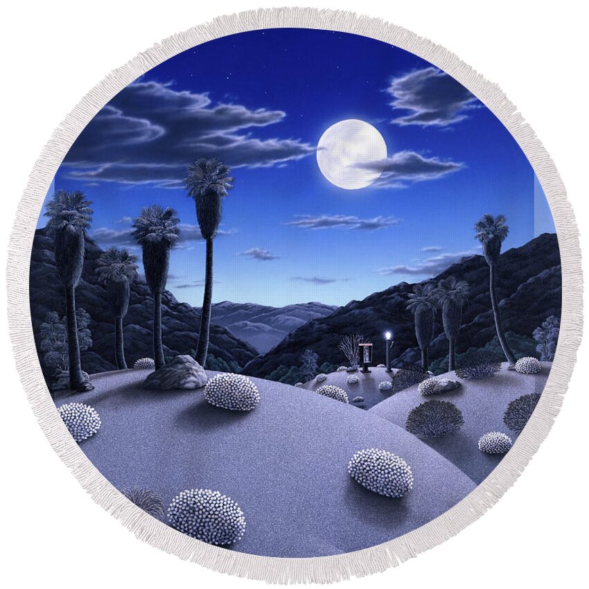 Desert Round Beach Towel featuring the painting Full Moon Rising by Snake Jagger