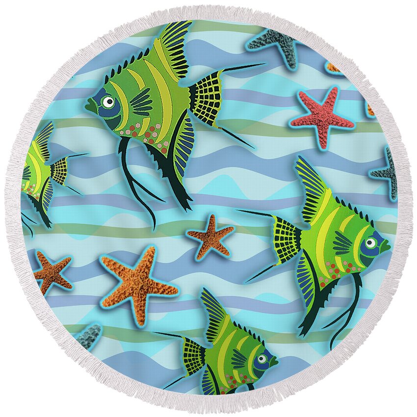 Fish Round Beach Towel featuring the digital art Fun With Fish by Tara Hutton