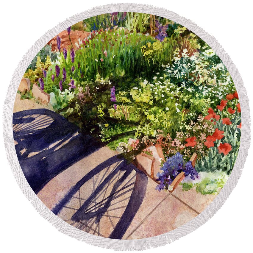 Garden Painting Round Beach Towel featuring the painting Garden Shadows II by Anne Gifford
