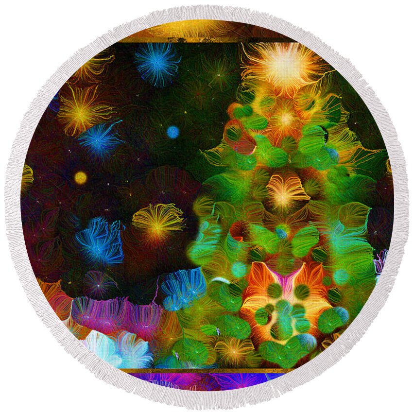 Nature Round Beach Towel featuring the mixed media Gathering Around the Tree of Our Shared Humanity Number 1 by Aberjhani
