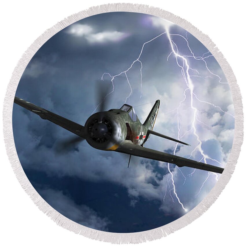 Luftwaffe Round Beach Towel featuring the digital art Gathering Storm - Cropped by Mark Donoghue