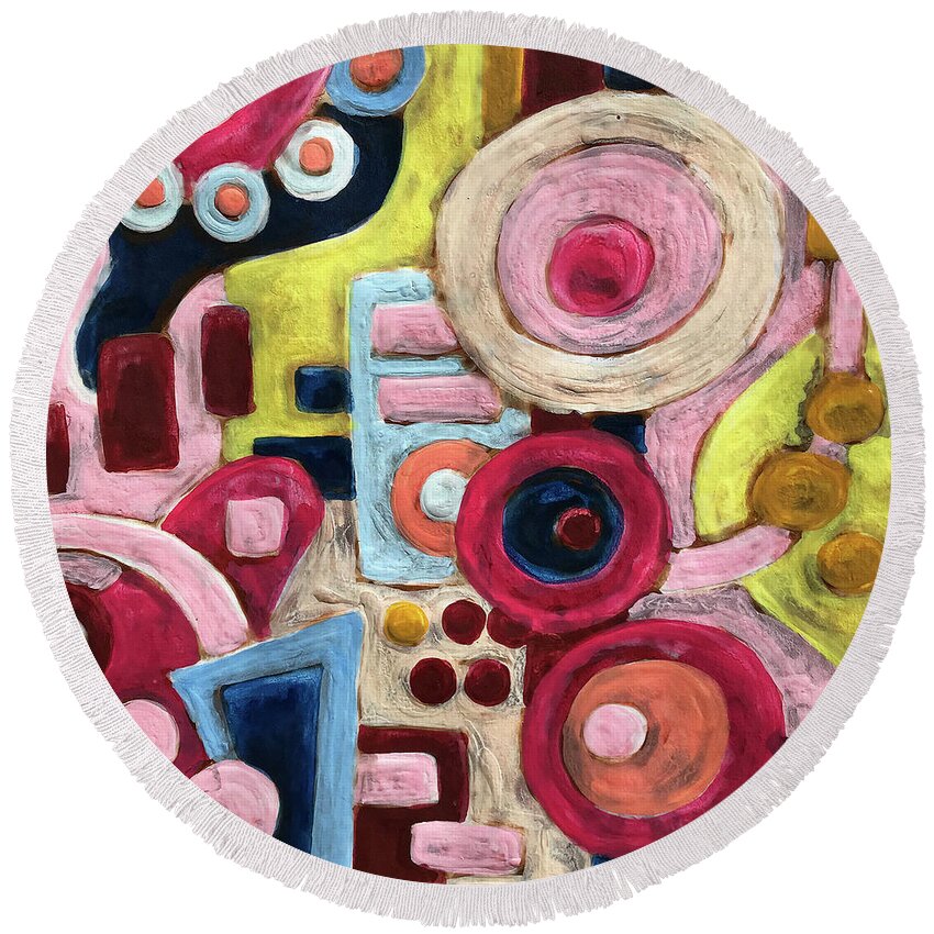 Abstract Round Beach Towel featuring the painting Geometric Abstract 1 by Amy E Fraser