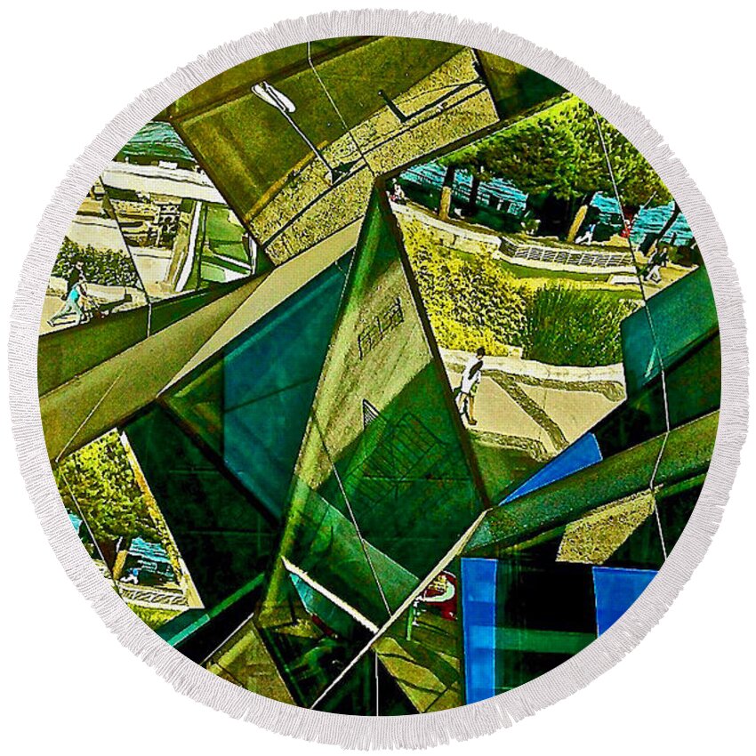 Reflection Round Beach Towel featuring the photograph Geometric Reflections by Michael Cinnamond