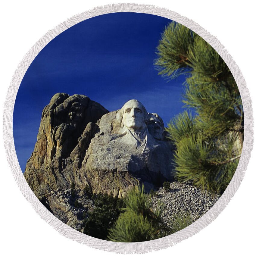 Mount Rushmore. George Washington Round Beach Towel featuring the photograph George No.2 - A Mount Rushmore Impression by Steve Ember