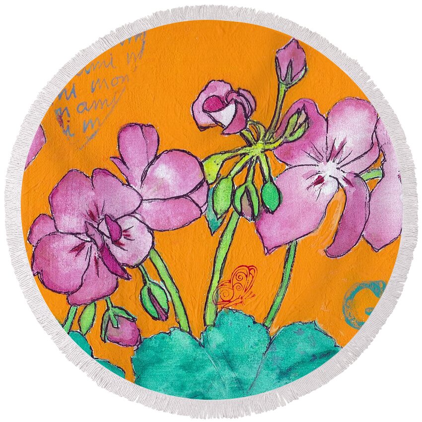 Flowers Round Beach Towel featuring the painting Geraniums by Ruth Kamenev